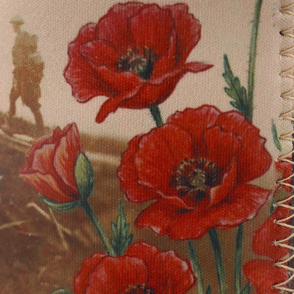 A closeup detail of the poppies on the Forever Remembrance Drink Cooler 