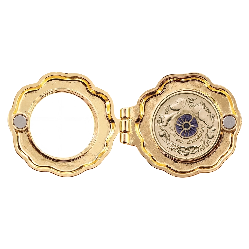 Forever Remembrance Coin Locket Brooch opened to reveal an an Australian $2 coin inside