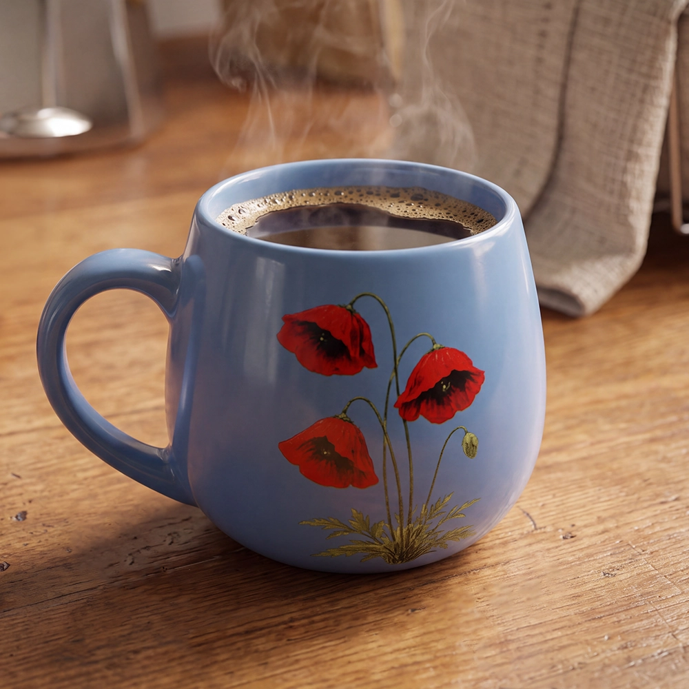 Forever Remembrance Mug full of coffee sitting on a wooden counter top