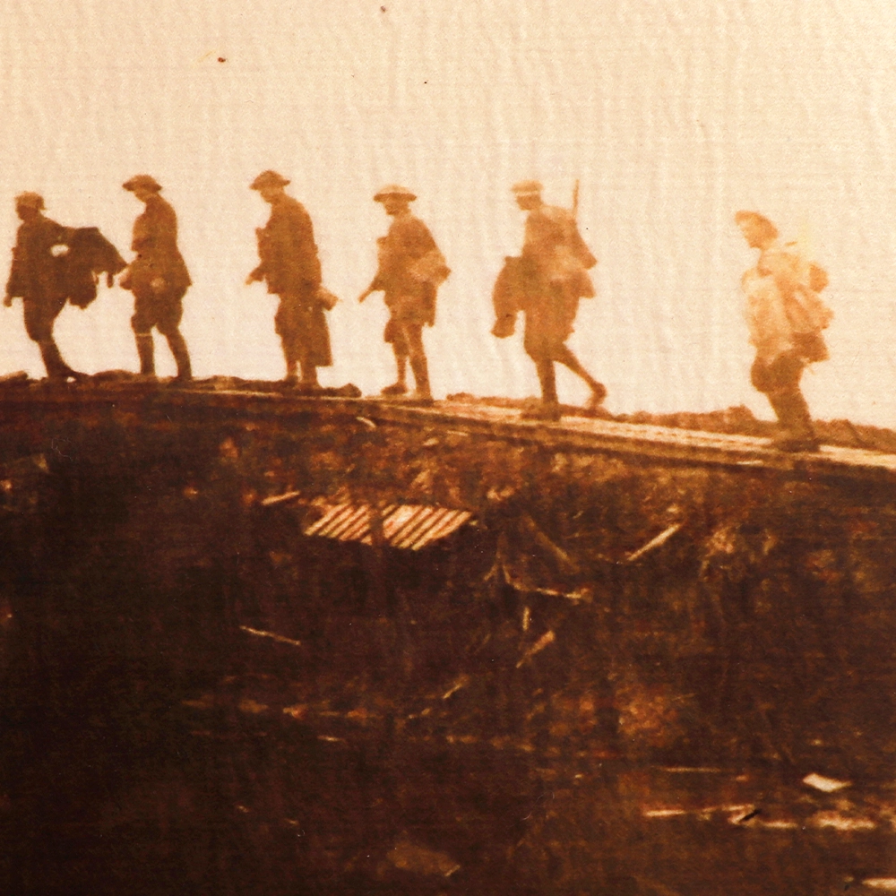 Close up detail of soldiers on bar runner
