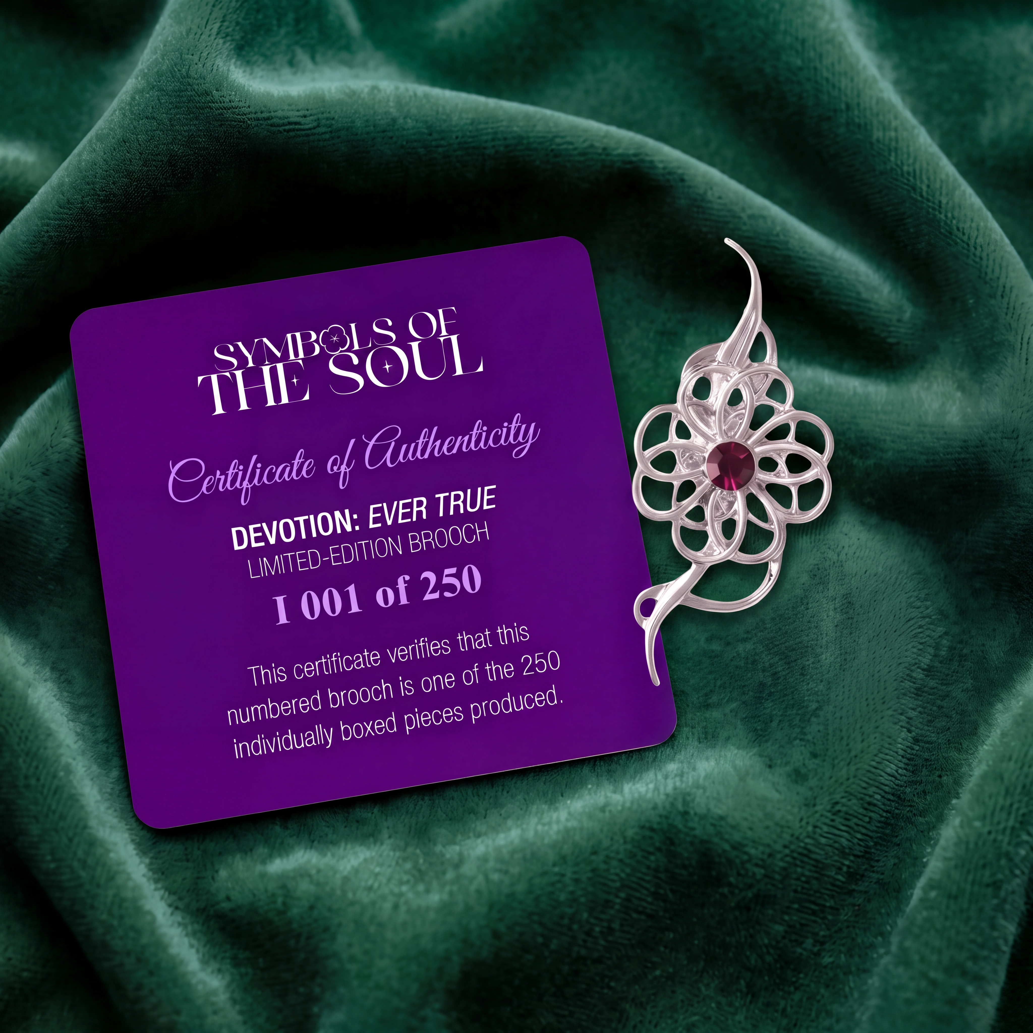 Devotion brooch with certificate