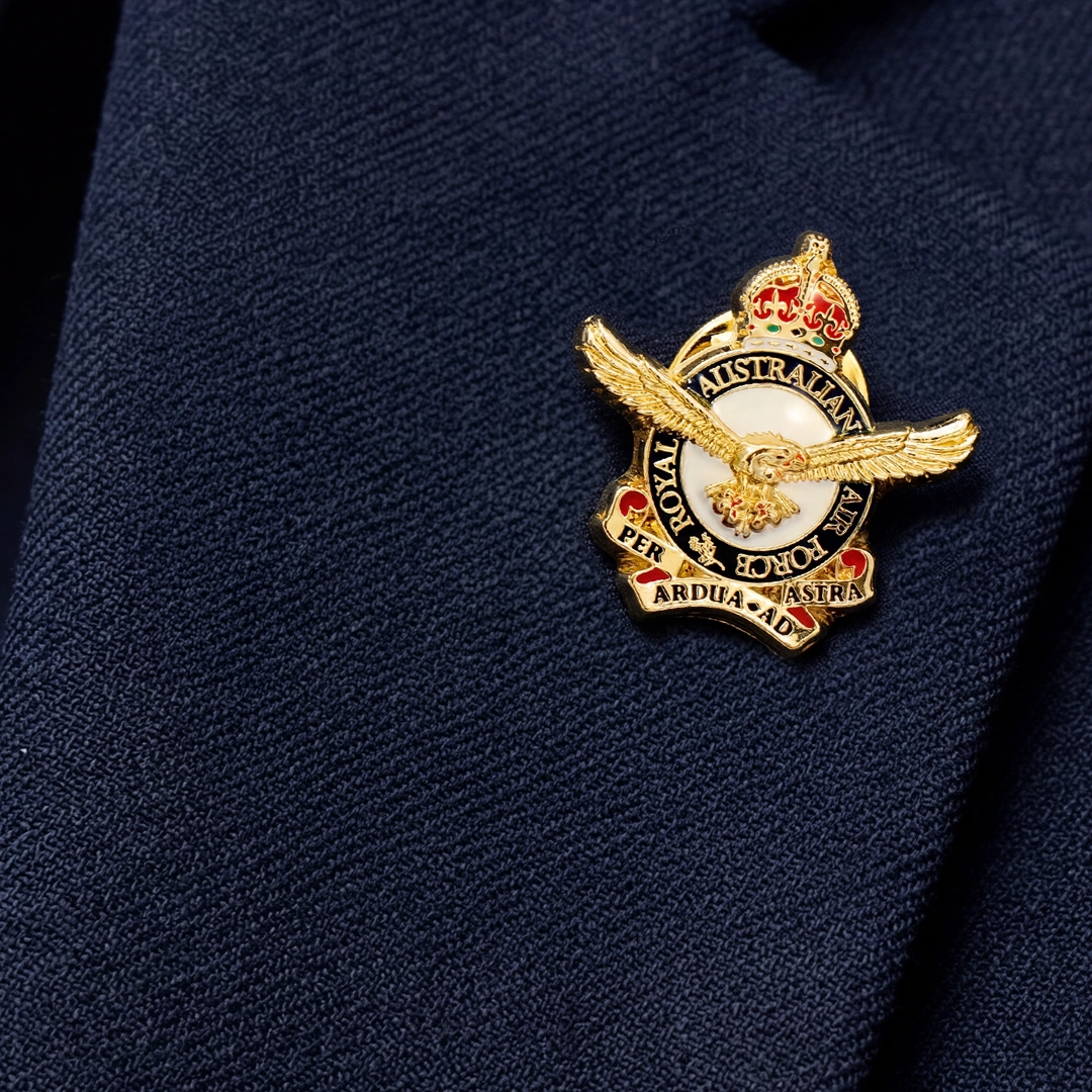 Military themed lapel pins and badges